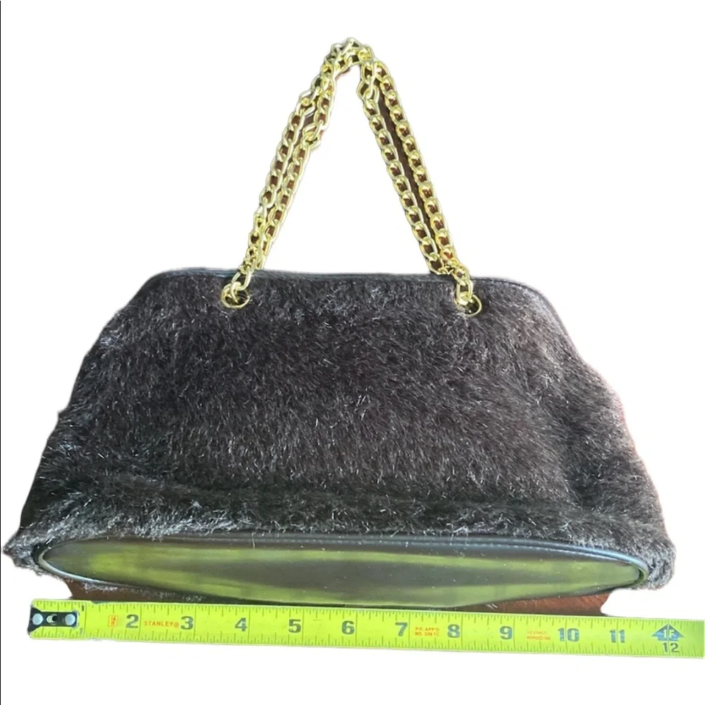Victoria’s Secret Faux Brown Fur and Gold Satchel Purse